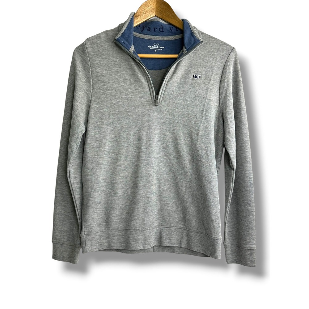 Vineyard Vines Boys Gray 100% Pima Cotton Quarter Zip Pullover Sweater Size L 16